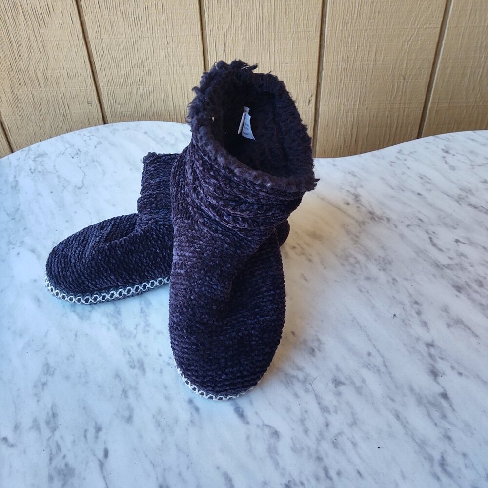 MUK LUKS COZY BLACK  CHENILLE ANKLE BOOTIE SLIPPERS WOMENS LARGE  9 10 Super Sof